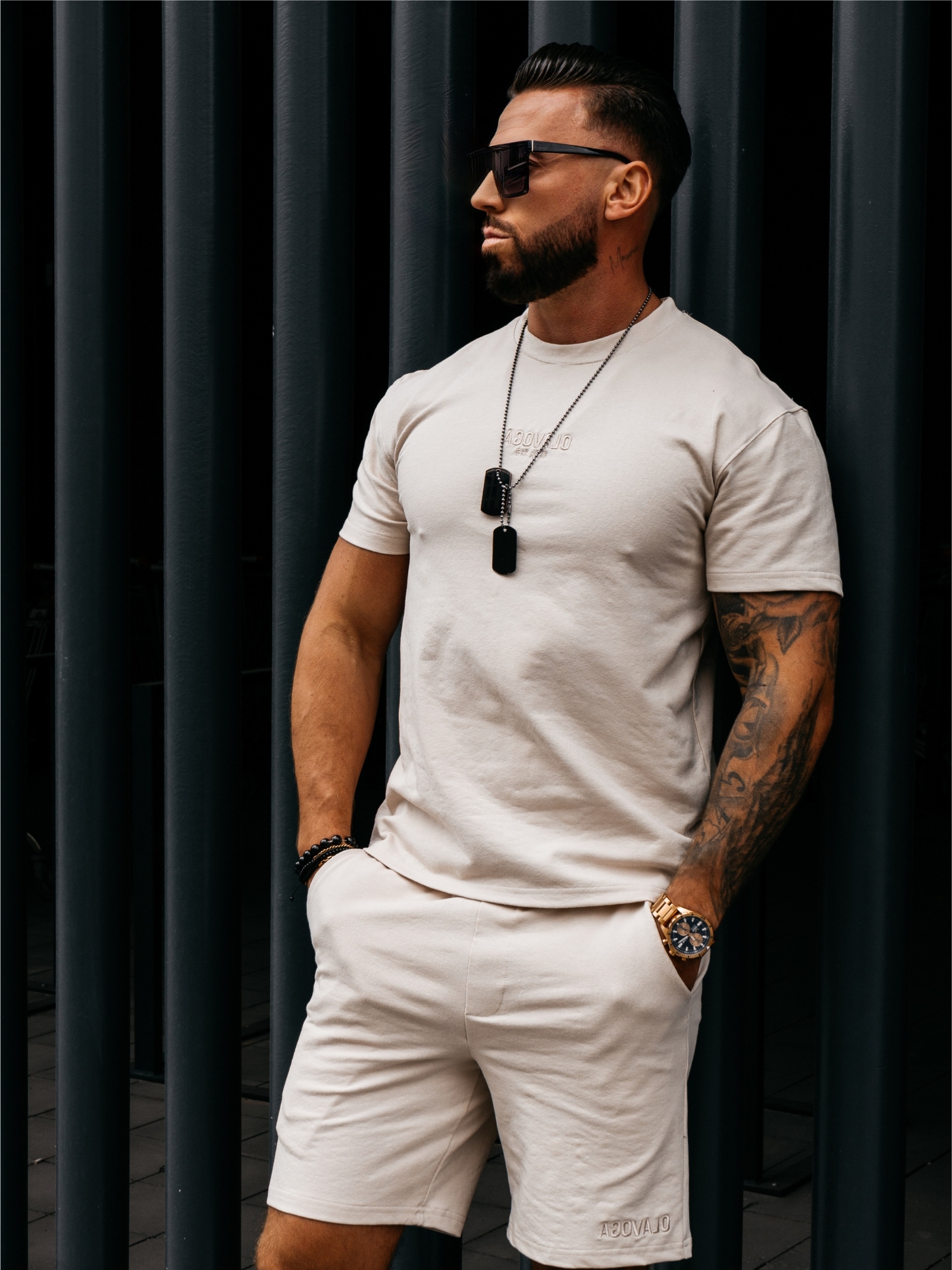 Komplet męski bawełniany INITIAL OLAVOGA beżowy