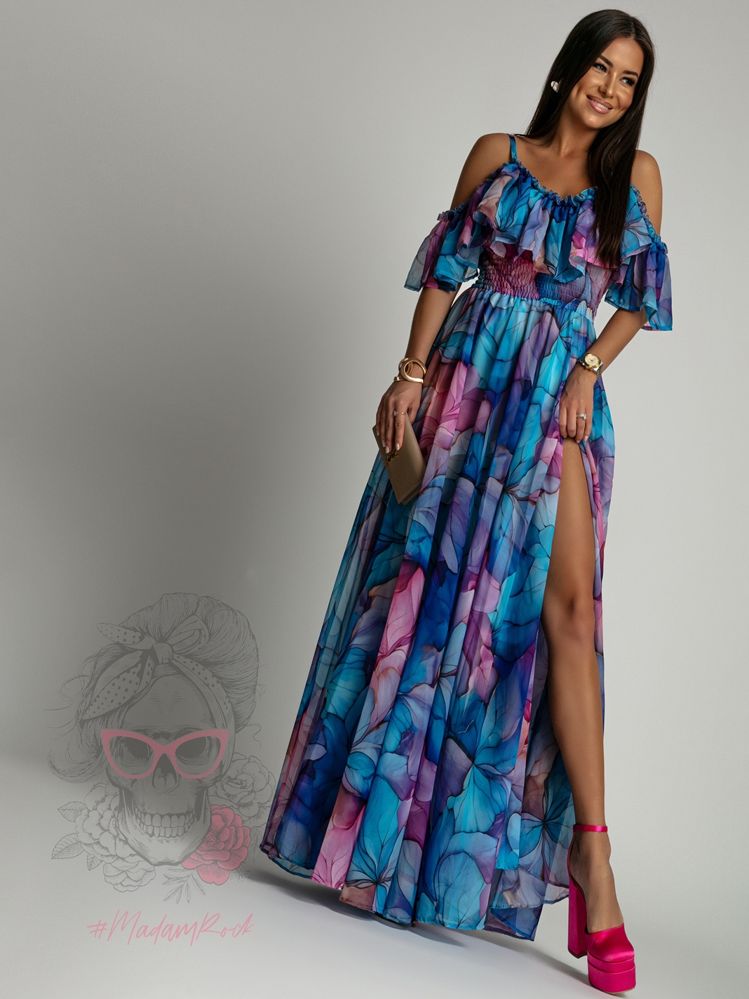 Sukienka maxi NB Salip niebieska w kwiaty