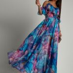 Sukienka maxi NB Salip niebieska w kwiaty