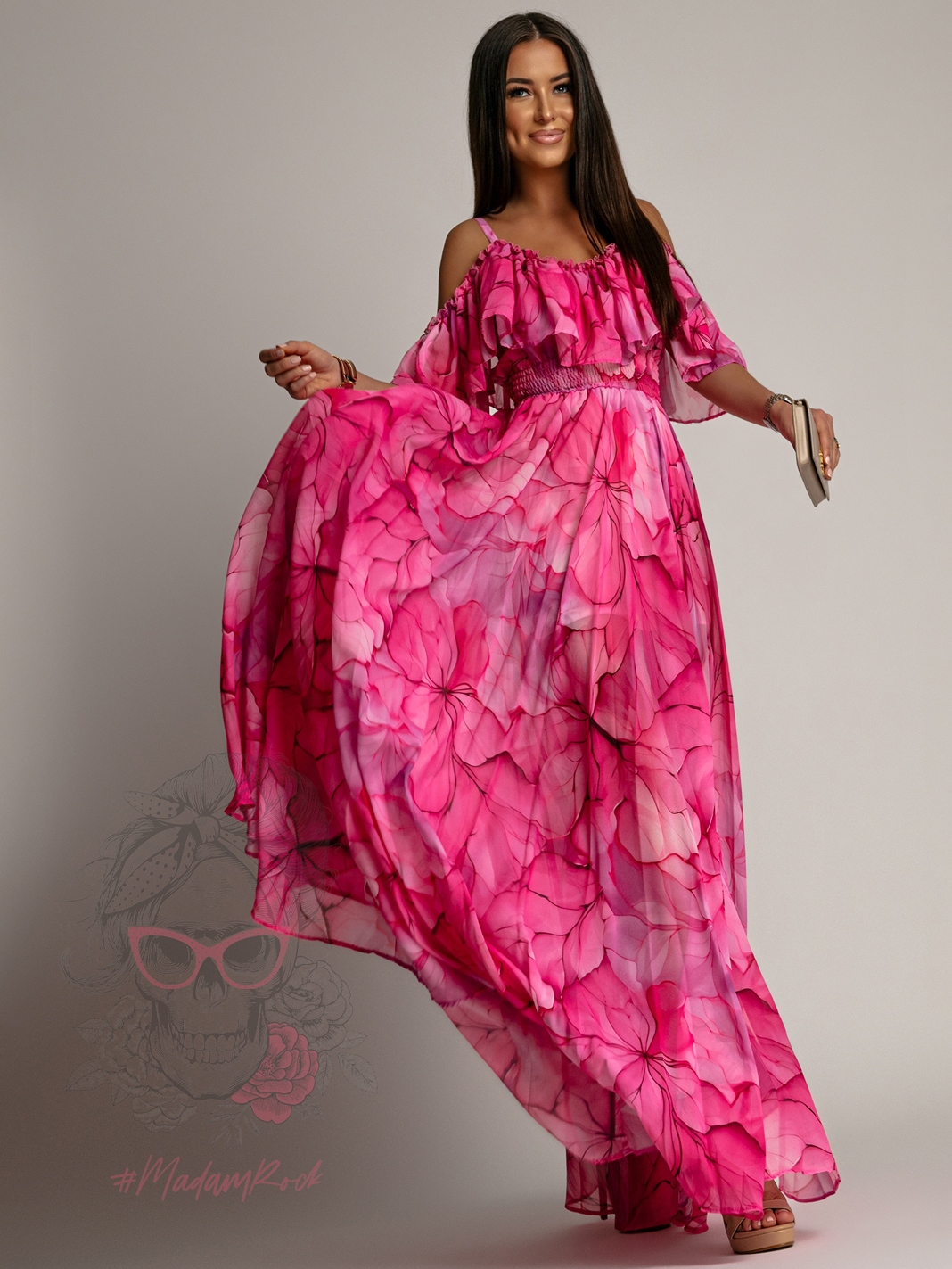 Sukienka maxi NB Salip różowa w kwiaty