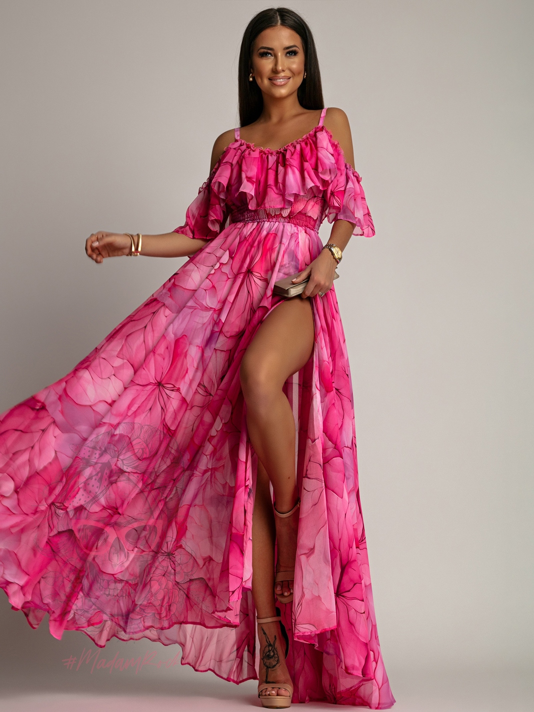 Sukienka maxi NB Salip różowa w kwiaty