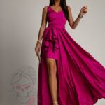 Sukienka maxi NB Merbella amarantowa w panterkę