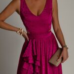 Sukienka maxi NB Merbella amarantowa w panterkę