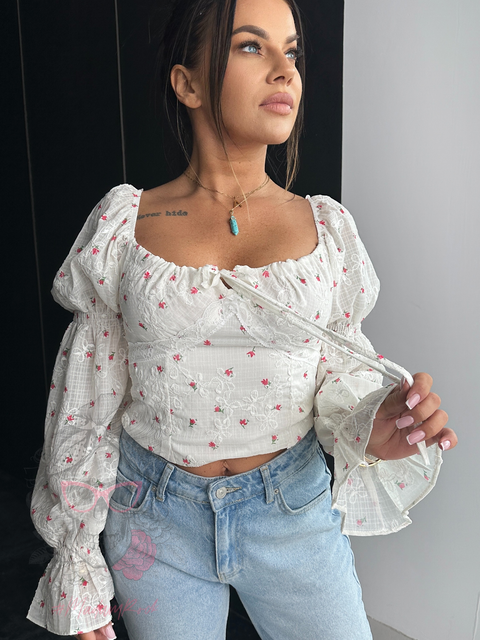 Bluzka hiszpanka Santoto beżowa pink