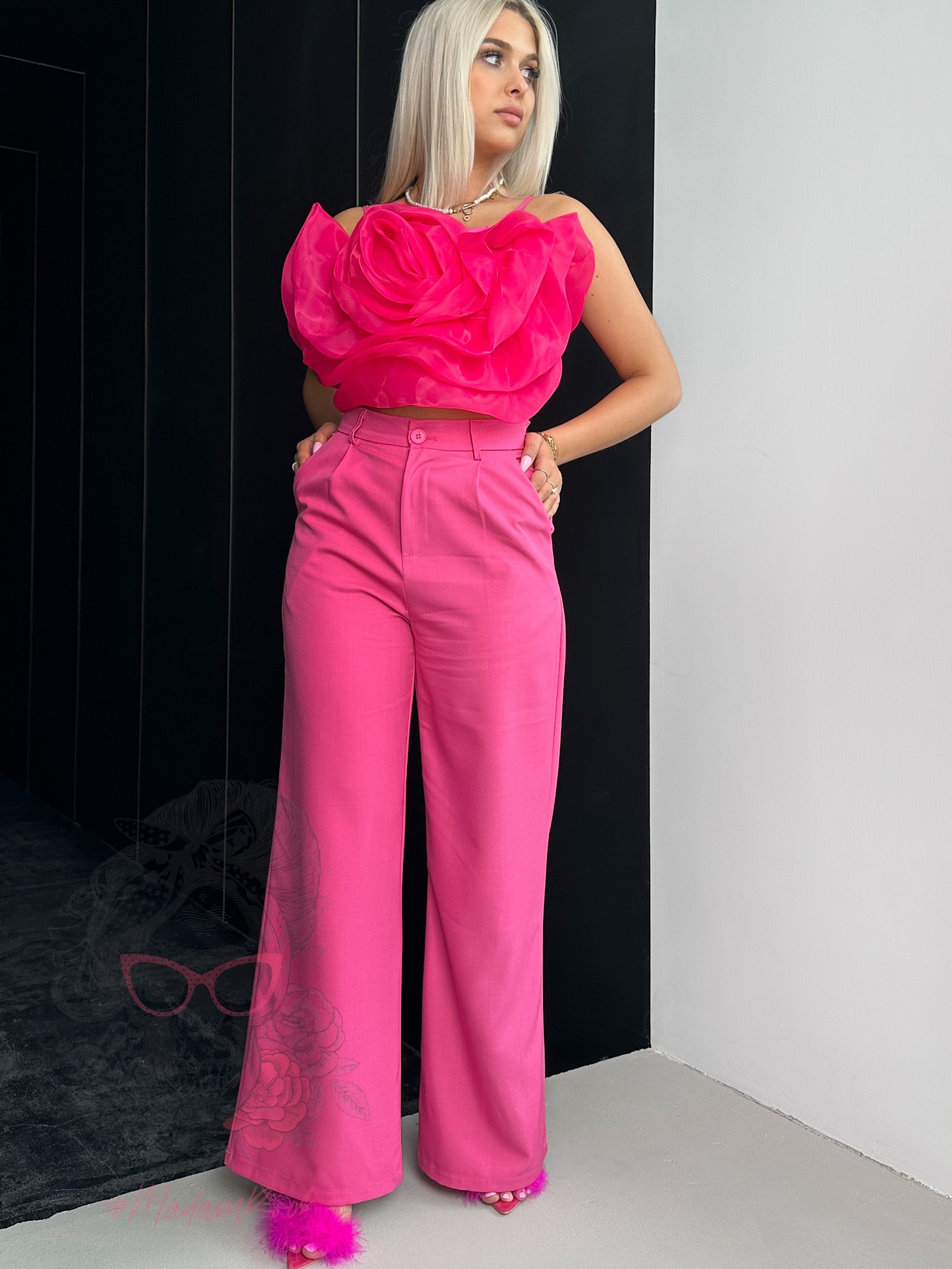 Komplet elegancki top + spodnie Soel fuksja