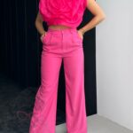 Komplet elegancki top + spodnie Soel fuksja