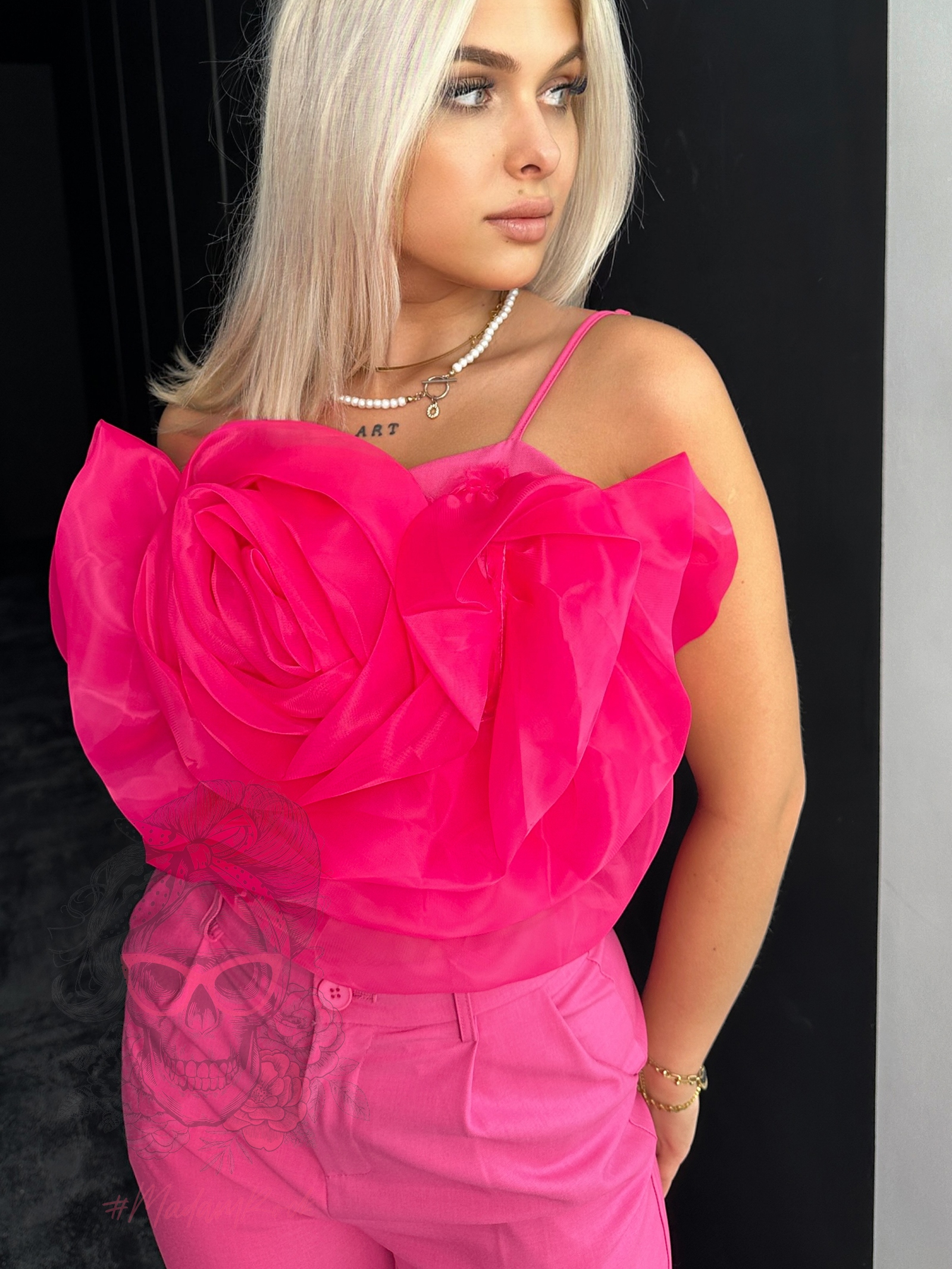 Komplet elegancki top + spodnie Soel fuksja