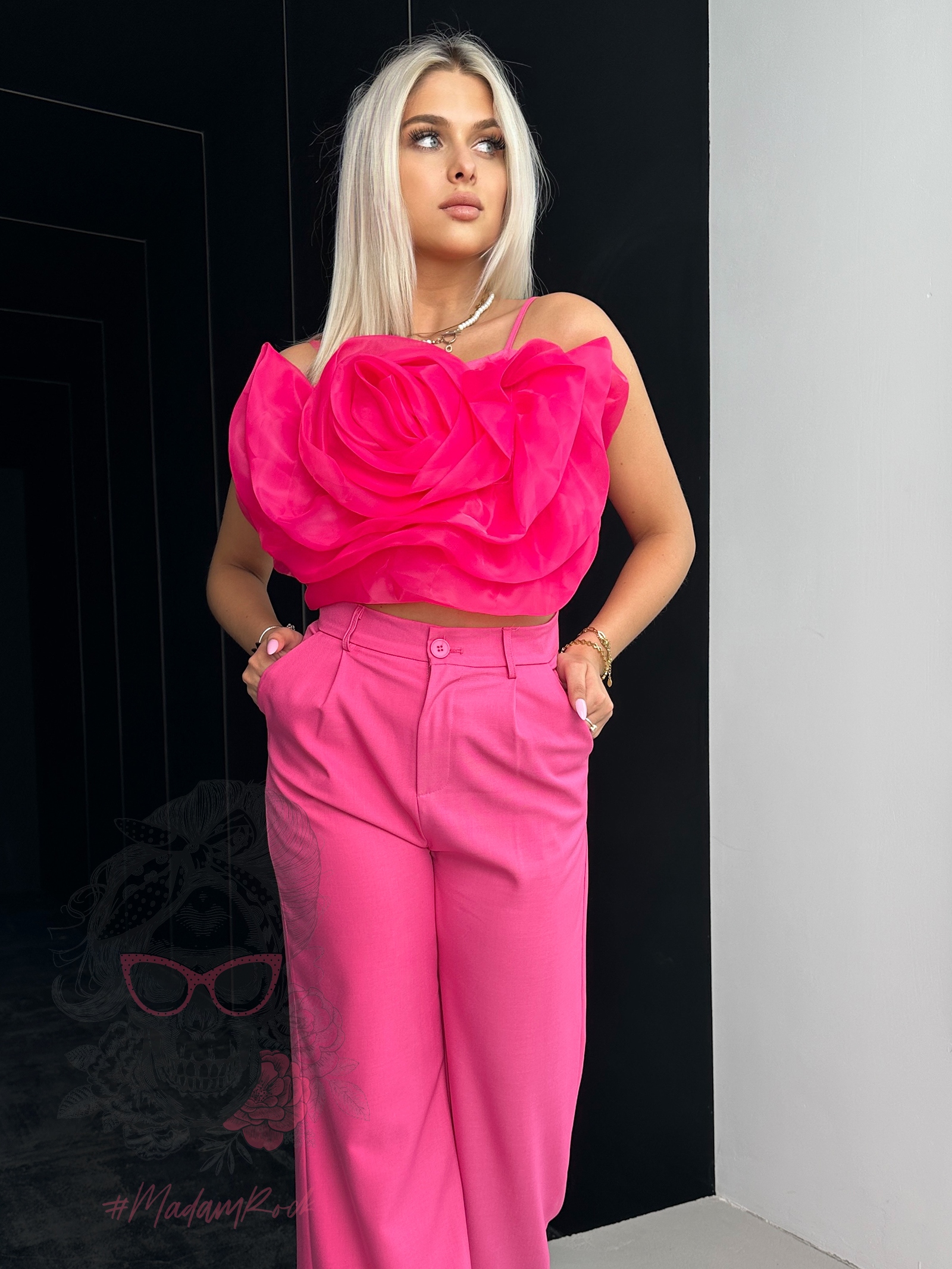 Komplet elegancki top + spodnie Soel fuksja