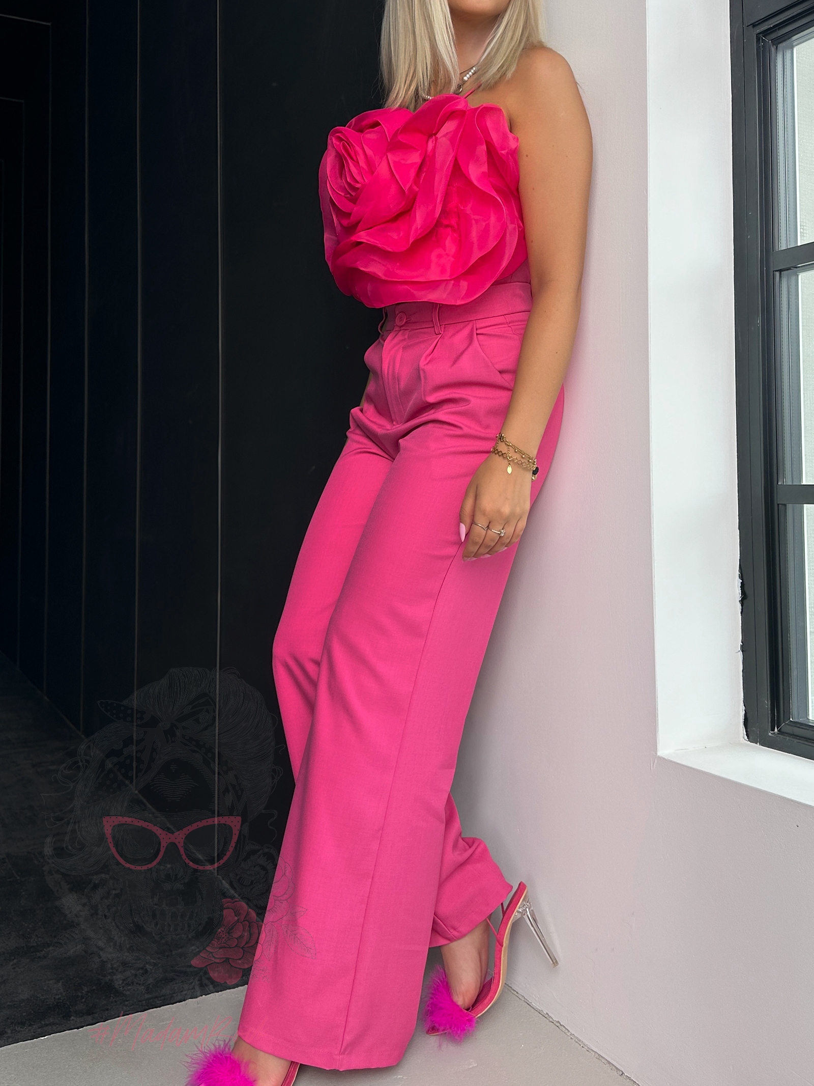Komplet elegancki top + spodnie Soel fuksja