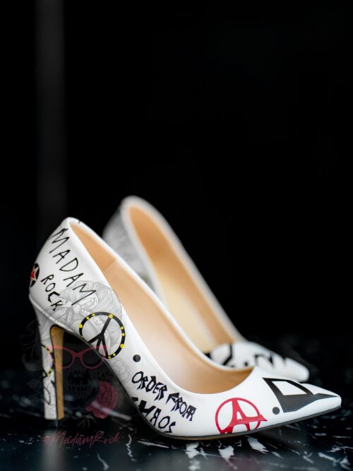 Skórzane czółenka szpilki Madam Chaos białe