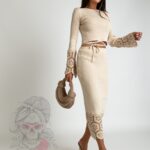 Komplet prążkowany Gefis beżowy