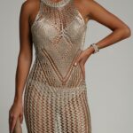 Sukienka maxi z metaliczną nitką Streep złota