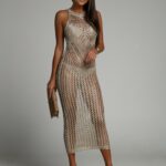 Sukienka maxi z metaliczną nitką Streep złota