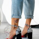 Czółenka na słupku Lady Step czerwone wężowe