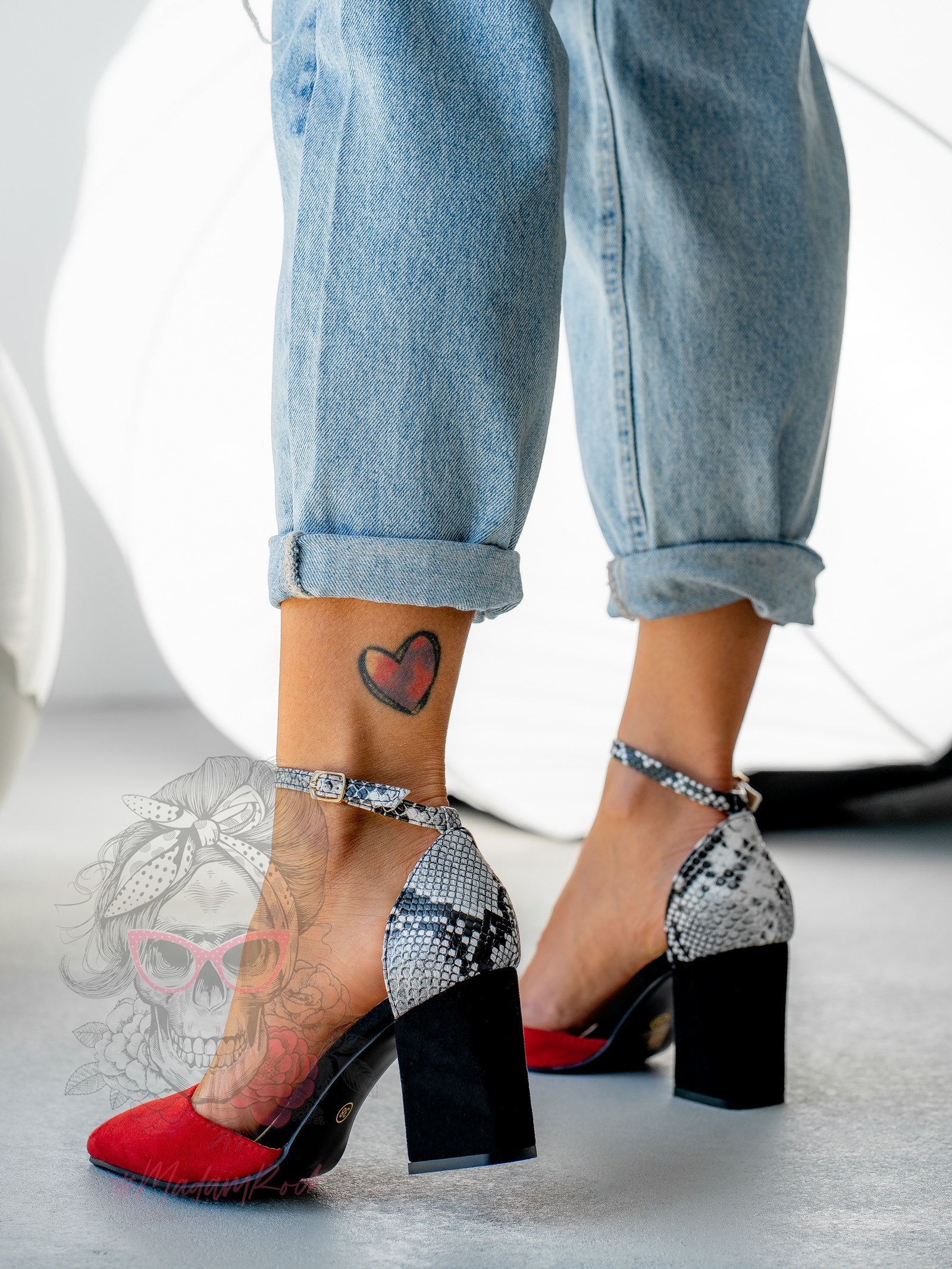 Czółenka na słupku Lady Step czerwone wężowe Czółenka na słupku Lady Step czerwone wężowe