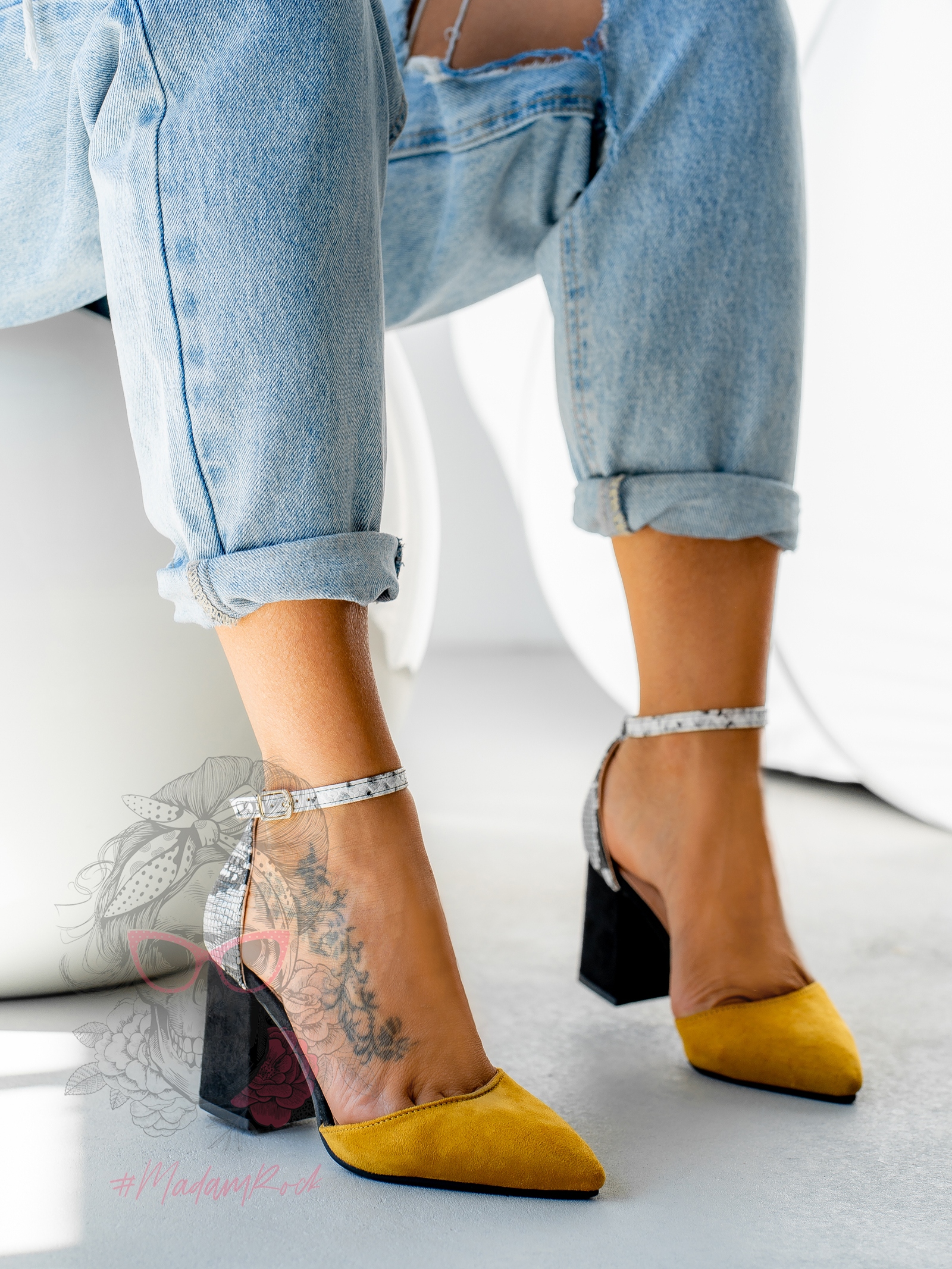 Czółenka na słupku Lady Step żółte wężowe Czółenka na słupku Lady Step żółte wężowe