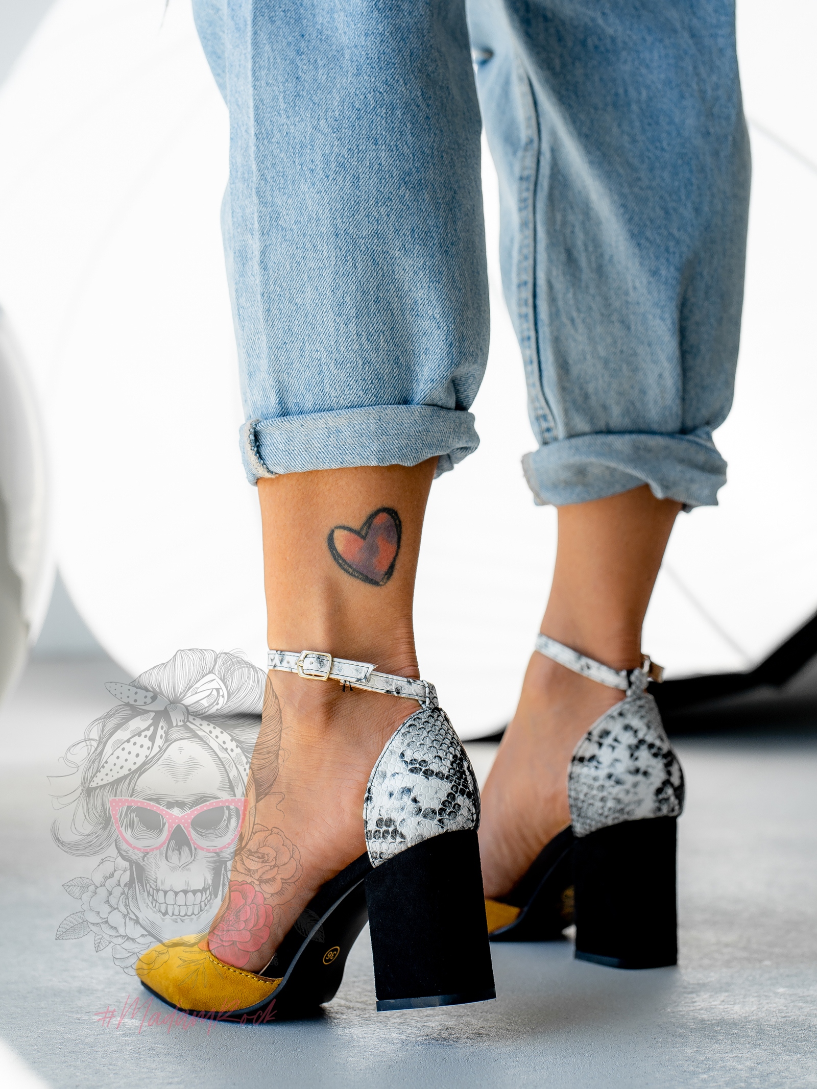 Czółenka na słupku Lady Step żółte wężowe Czółenka na słupku Lady Step żółte wężowe