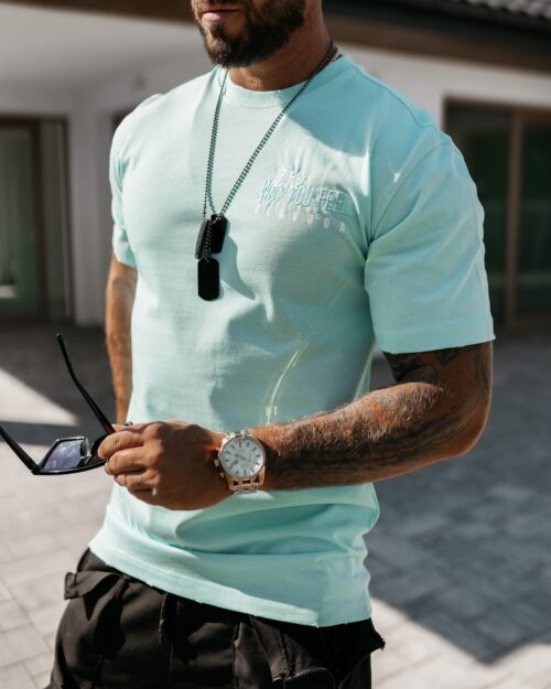 T-shirt męski z nadrukiem Feel Ola Voga miętowy