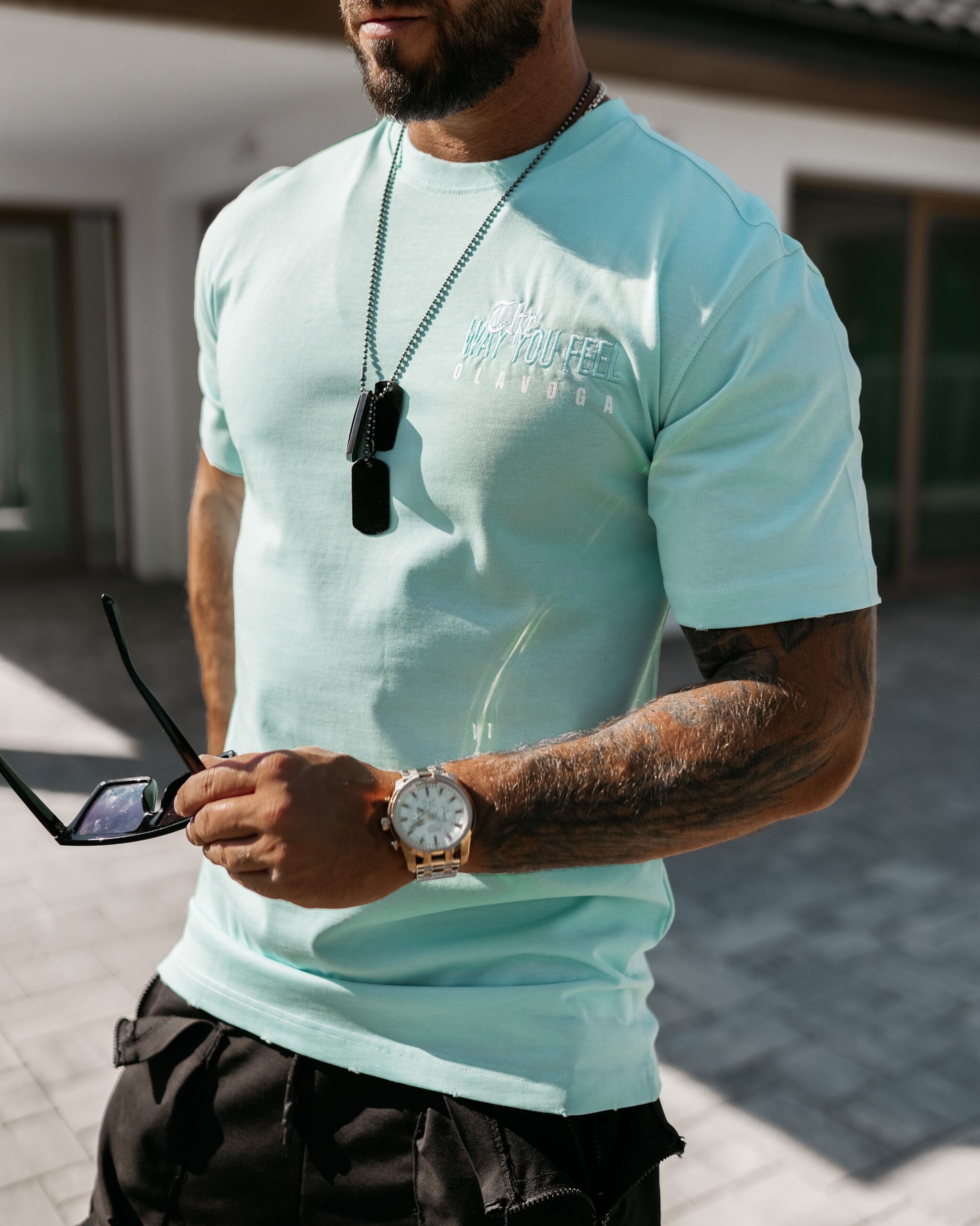 T-shirt męski z nadrukiem Feel Ola Voga miętowy