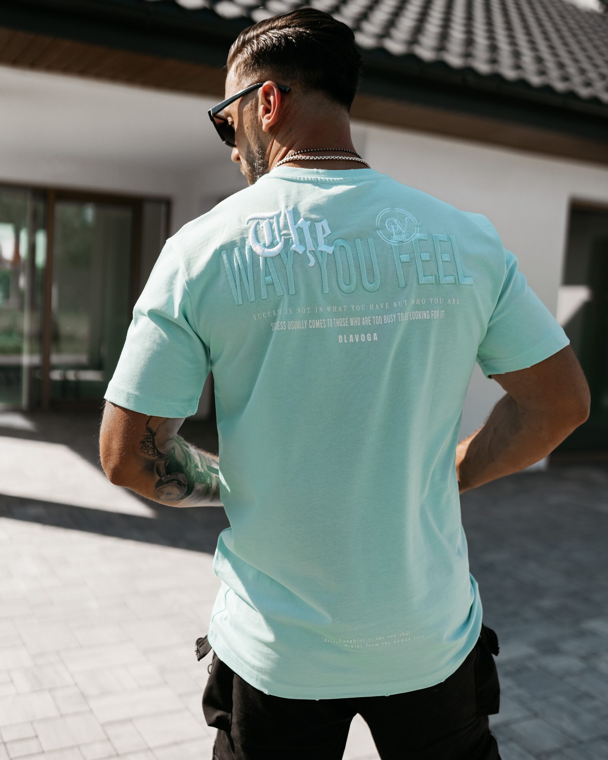 T-shirt męski z nadrukiem Feel Ola Voga miętowy T-shirt męski z nadrukiem Feel Ola Voga miętowy