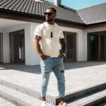 T-shirt męski z haftem Torn Ola Voga beżowy