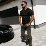 T-shirt męski z haftem Torn Ola Voga czarny