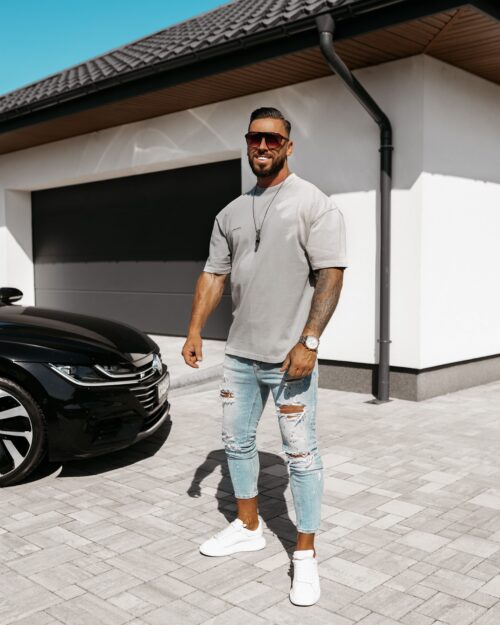 T-shirt męski oversize Snake Ola Voga j.szary