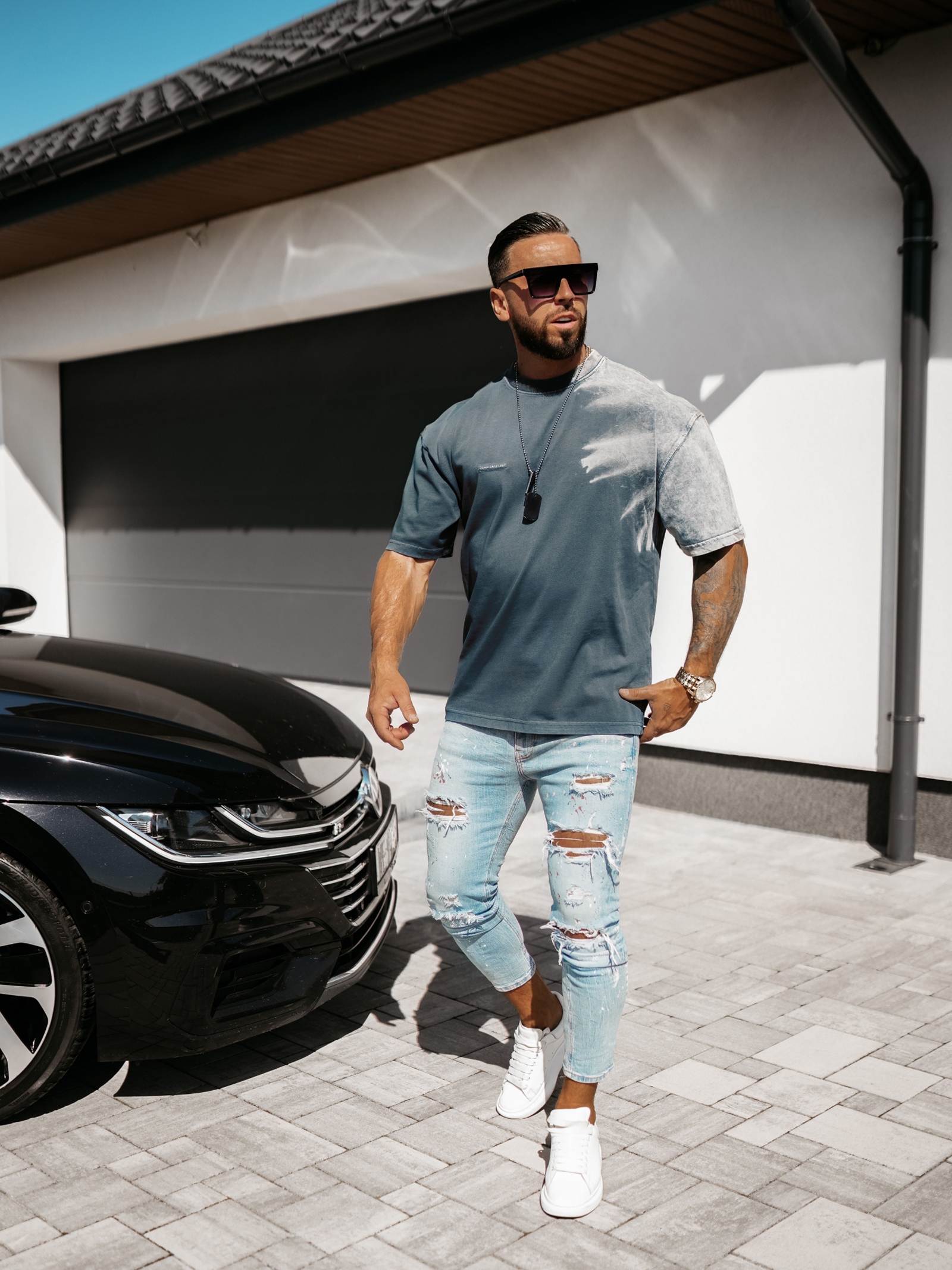 T-shirt męski oversize Snake Ola Voga granatowy