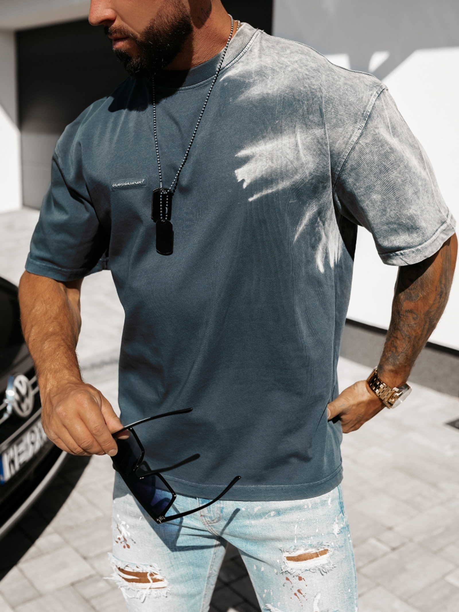 T-shirt męski oversize Snake Ola Voga granatowy