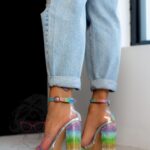 Sandały na słupku z cyrkoniami Rock Pocer kolorowe