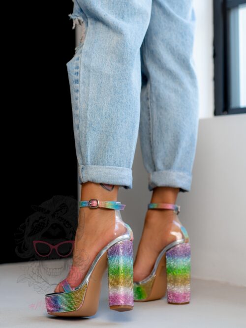 Sandały na słupku z cyrkoniami Rock Pocer kolorowe