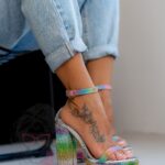 Sandały na słupku z cyrkoniami Rock Pocer kolorowe