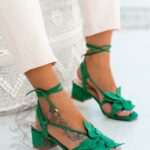 Sandały z kwiatem Madam Miley Flowers zielone