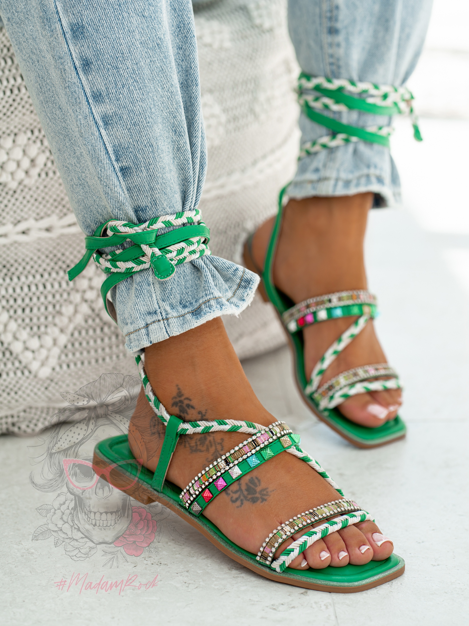 Sandały wiązane Madam DelMar II zielone