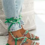Sandały wiązane Madam DelMar II zielone