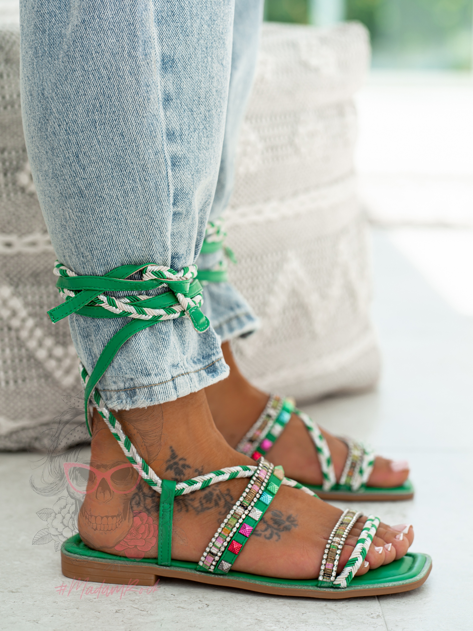 Sandały wiązane Madam DelMar II zielone