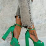 Sandały na słupku Madam Huch szmaragdowe