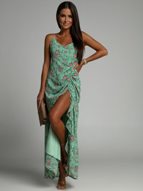 Sukienka maxi w kwiatki Rosati miętowa