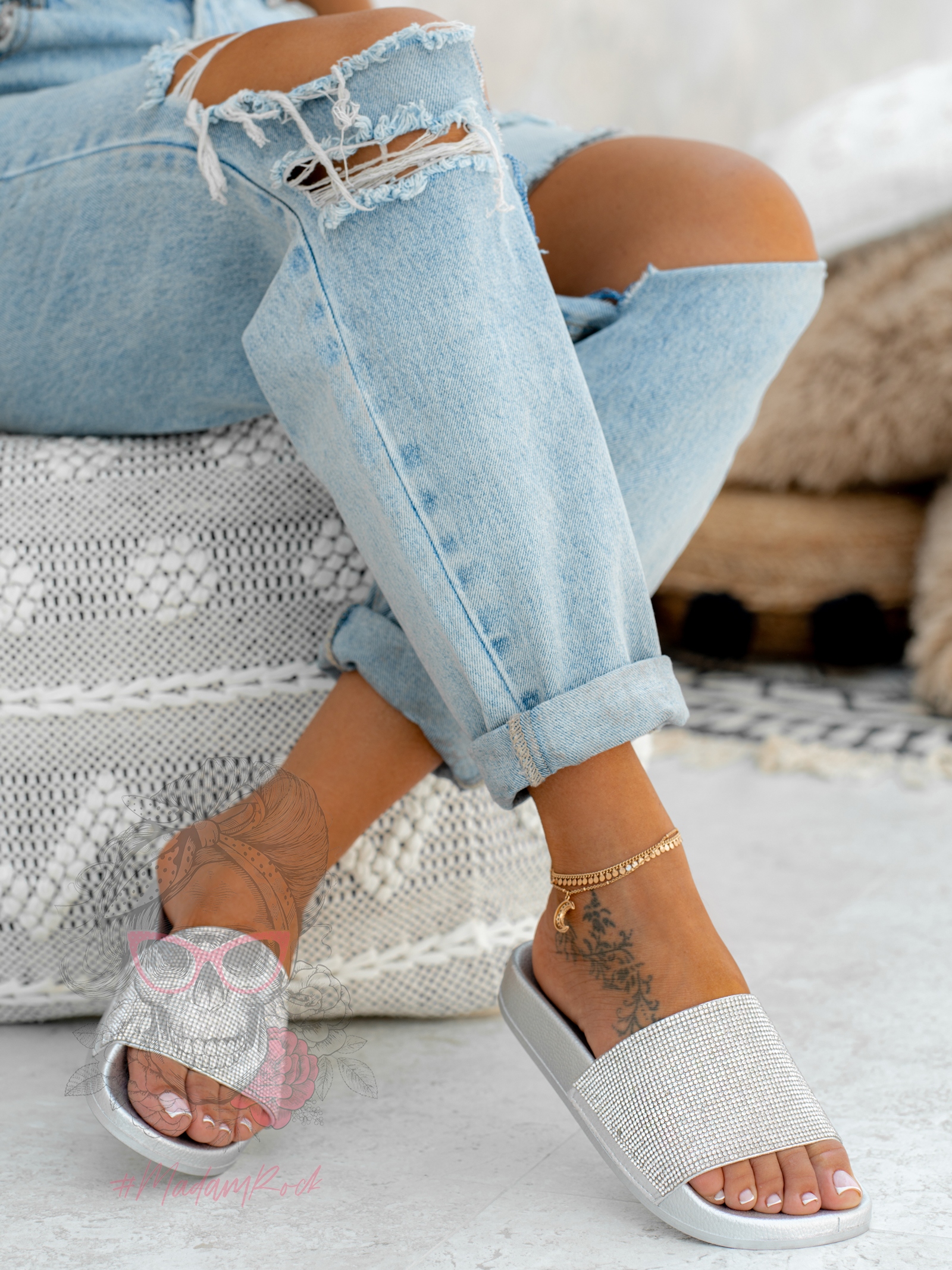 Klapki klasyczne Madam Glass srebrne