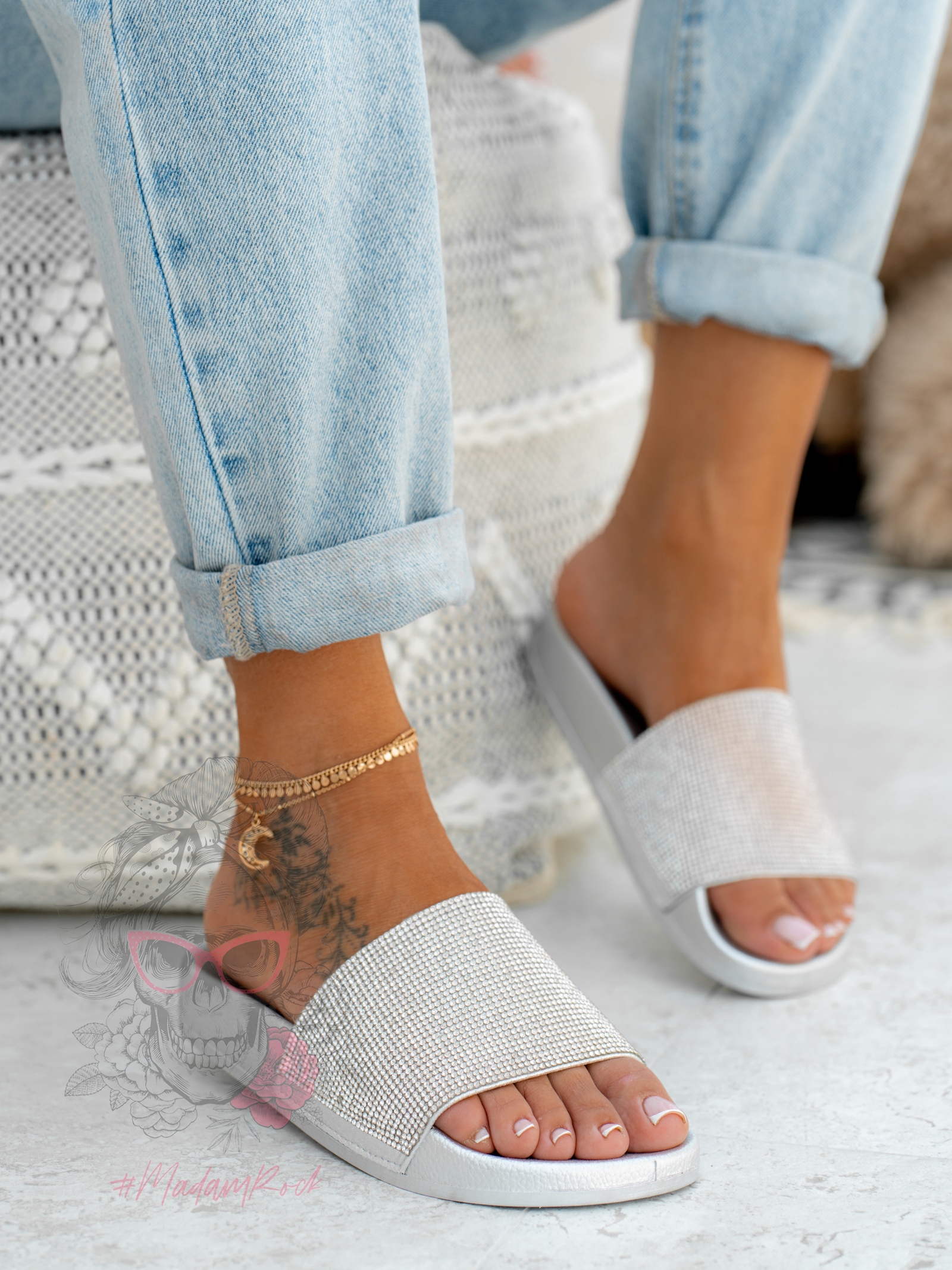 Klapki klasyczne Madam Glass srebrne