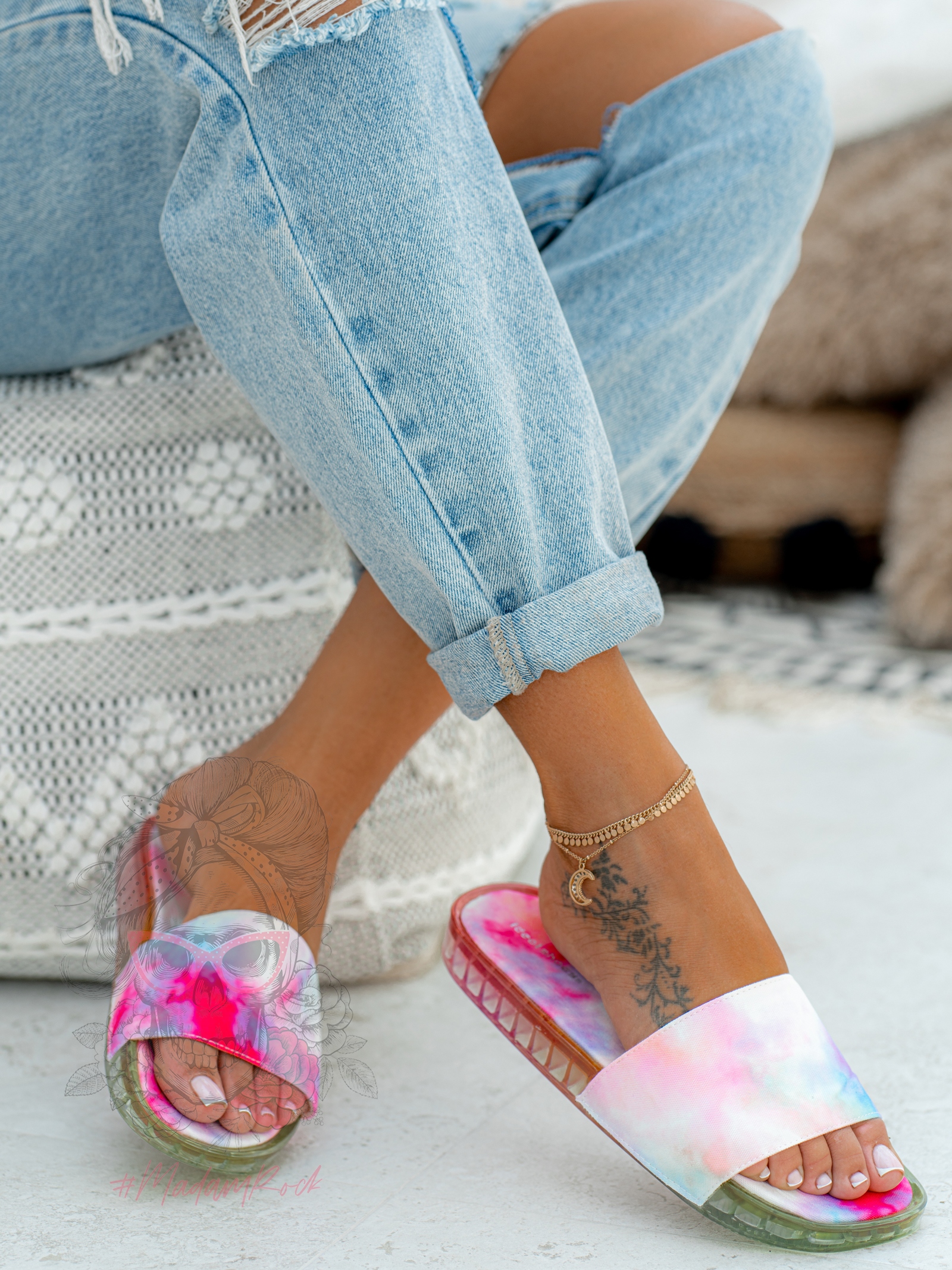 Klapki transparentne Rock Fabric tie dye pastelowe