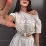 T-shirt damski z nadrukiem Beverly Ola Voga beżowy