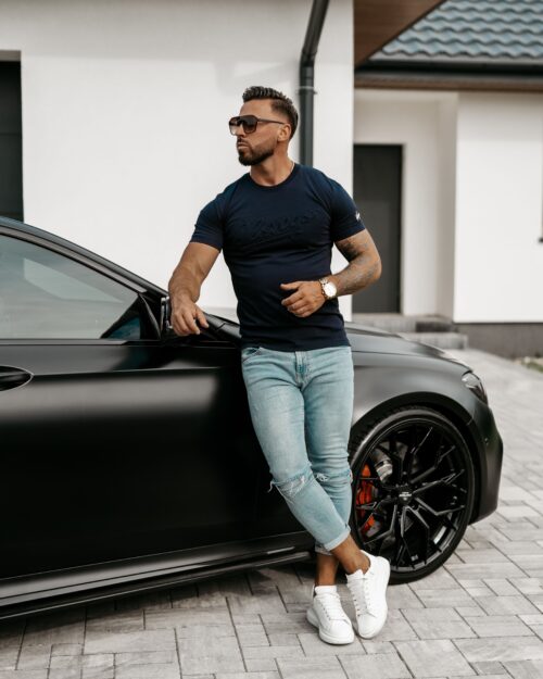 T-shirt męski z aplikacją Pleasure Ola Voga granatowy