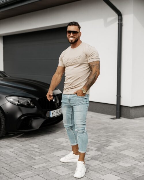 T-shirt męski z aplikacją Pleasure Ola Voga beżowy