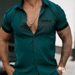 Koszula męska z krótkim rękawem BONFIRE OLAVOGA butelkowa zieleń