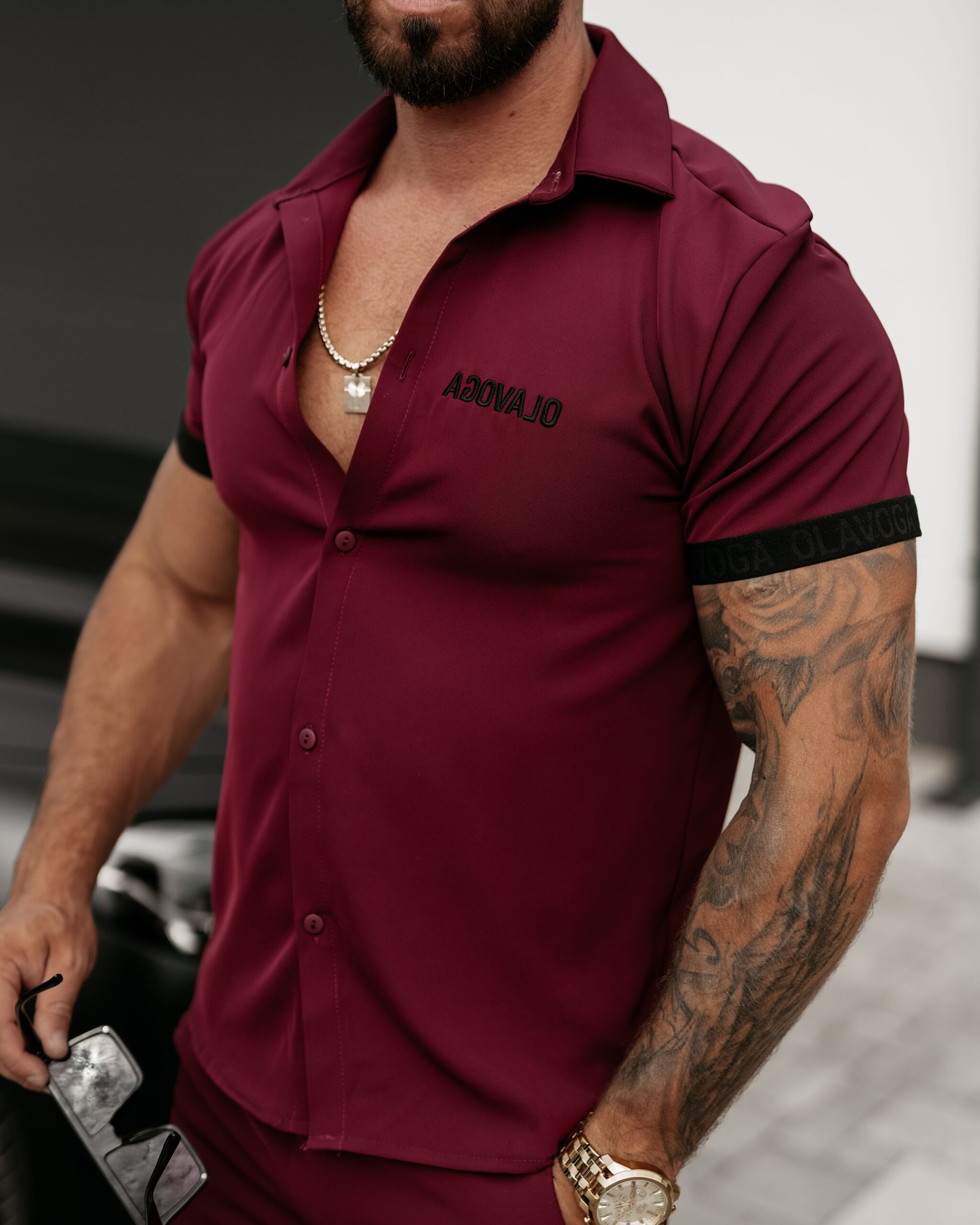 Koszula męska z krótkim rękawem Bonfire Ola Voga bordowa