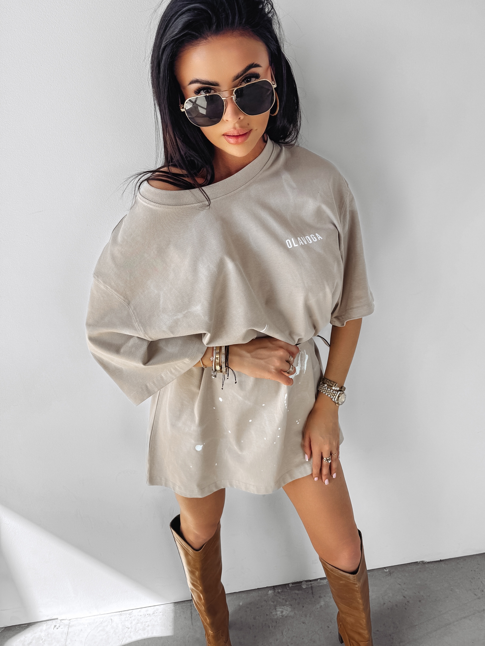 -wyprzedane-Sukienka oversize/T-shirt Gamb Ola Voga beżowa
