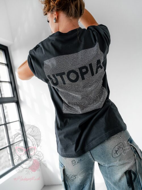 T-shirt z cyrkoniami UTOPIA grafitowy