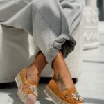 Espadryle na platformie Madam Shell karmelowe