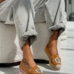 Espadryle na platformie Madam Shell karmelowe